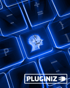 Illustrating the power of Algolia AI through an image of a keyboard with a key that shows an image of a sparkling white AI symbol against a blue background